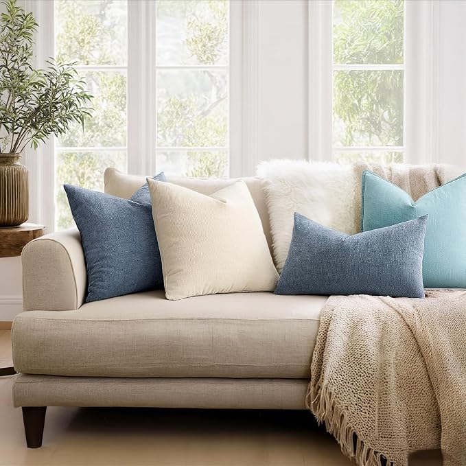 MIULEE Dark Grey Blue Chenille Couch Throw Pillow Covers, 18x18 | Set of 2, Soft Coastal Home Decor, Modern Farmhouse Decorative Pillowcases for Sofa Living Room Bed