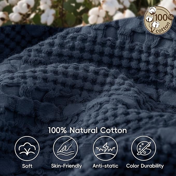 PHF Lightweight 100% Cotton Waffle Blanket for Bed, Twin XL, Indigo | Pre-Washed Soft Cotton Comfort, Breathable Layering Warmth for Fall & Winter, Couch & Guest Room, Couch, Home Decor & Gifts
