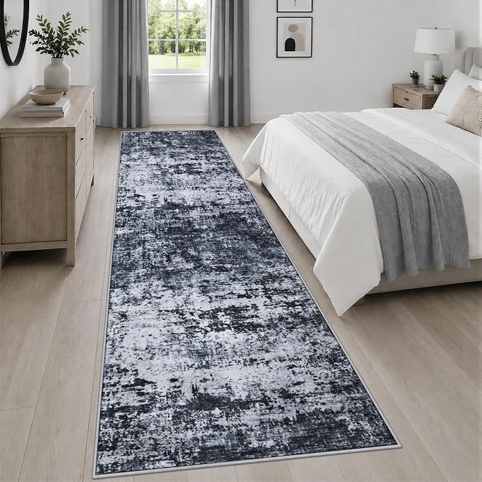 3x14 Washable Runner Rug：Modern Abstract Kitchen Carpet Black | For Hallway, Bedroom, Kitchen, Laundry, Bathroom,Door Mat,Modern Abstract,Machine washable,Non-Slip,Stain Resistant,Indoor