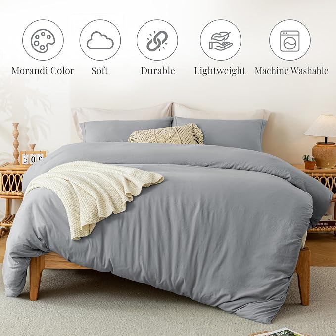 MILDLY Duvet Cover Cal King Ultra Soft Comforter Cover Set 3pcs, Grey | Washed Microfiber Cotton-Like, Breathable Comfort, Hidden Zipper, Corner Ties, OEKO-TEX Certified, Fade Resistant
