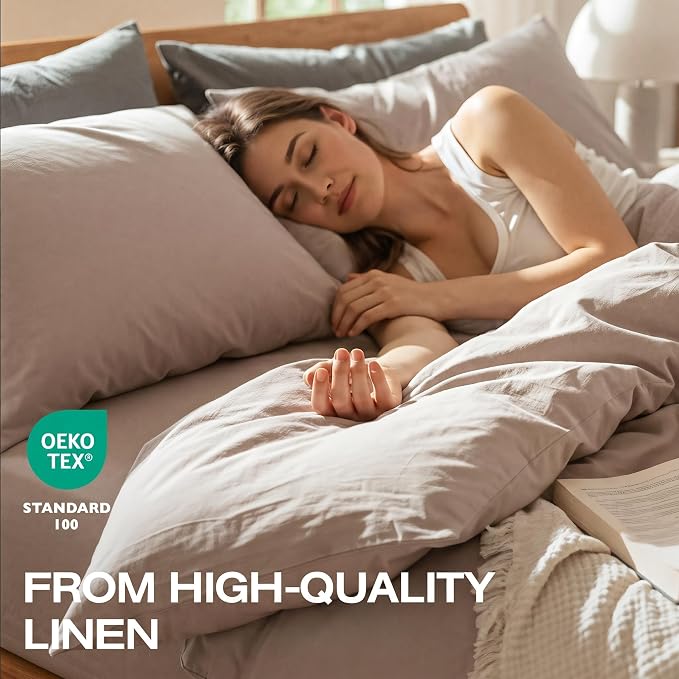 100% Pure Linen 4 Piece Sheet Set, Cooling and Breathable Flax Bed Sheets for Hot Sleepers, All Season Comfort, Anti-Tear and Durable Bedding, 18 Inch Deep Pocket(Natural Linen, King)