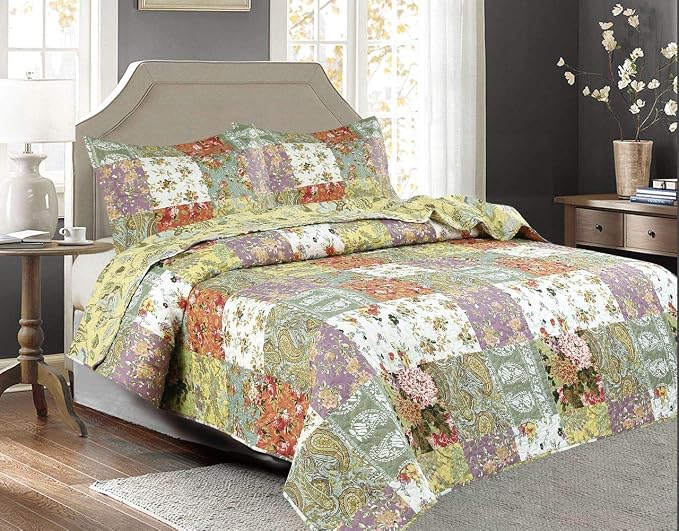 Legacy Decor 3 PCS Paisley Reversible All Season Bedspread Quilt Coverlet Oversize Queen Size
