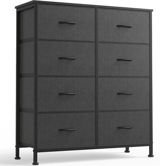 OLIXIS 8 Drawer Storage Dresser for Bedroom, Closet Organizers Units | Fabric Dresser with Wooden Top, Chest of Drawers Clothes Storage, Tower Cabinet, TV Stand Furniture, Grey