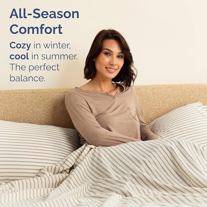 Cal King Flat Sheet - Single Top Flat Sheet Only - Cooling - Beige Stripes | Hotel Luxury Top Flat Sheet Only, Ultra-Soft, Breathable & Cooling, Fade & Wrinkle Free, Easy-Care, Stain & Shrink Resistant