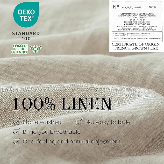 Simple&Opulence 100% Washed Linen Duvet Cover Set 5pcs(1 Duvet Cover& 2 Shams& 2 Pillowcases) Basic Style Natural French Flax Soft Breathable Farmhouse Bedding (King, Linen)