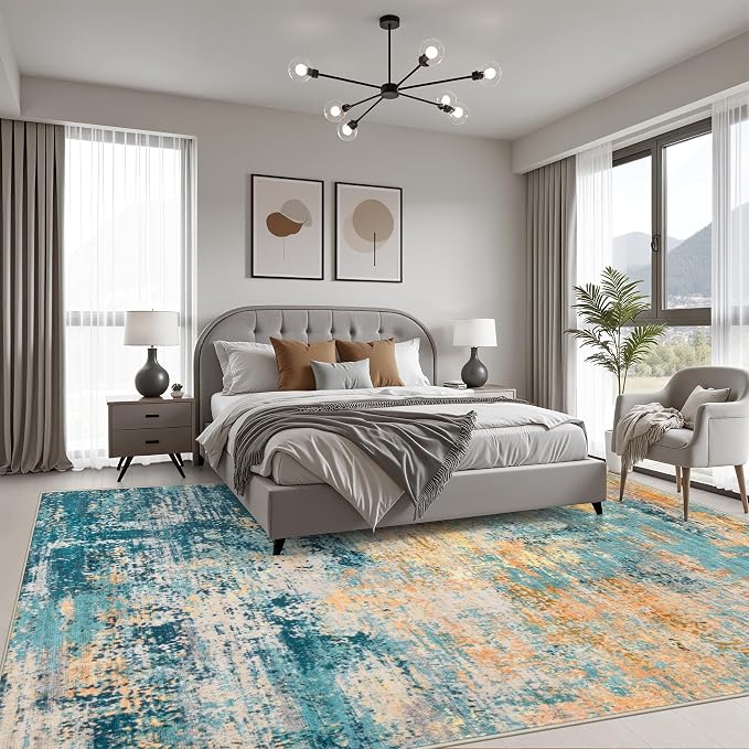 8x10 Area Rug Living Room: Modern Washable Soft Carpet Rosy Haze | For Bedroom Dining Room Farmhouse Nursery Hallway Office,Modern Abstract,Machine washable,Non-Slip,Stain Resistant,Indoor
