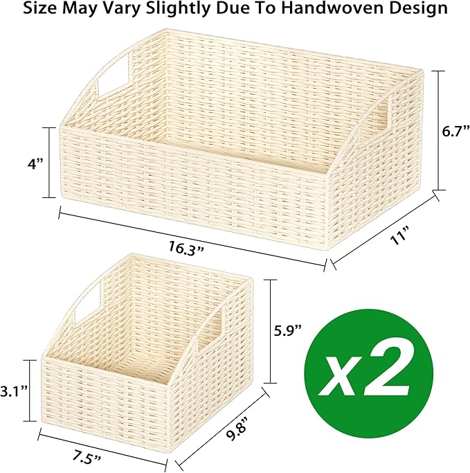 Pantry Baskets for Organizing, Wicker Storage Basket Beige | Handwoven Pantry Organizers and Storage with Built-in Handles, Laundryroom Organization Storage Bins for Snack Cans