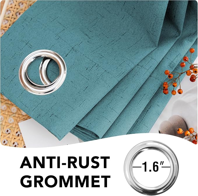 H.VERSAILTEX Blackout Curtains Linen Curtains 120 inches Long 100% Black Out Curtains for Bedroom Windows, Textured Linen Look Draperies Grommet with White Liner, 2 Panels, Teal