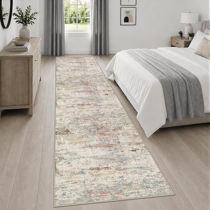 2.6x14 Washable Runner Rug:Modern Abstract Indoor Soft Carpet Taupe | For Hallway, Bedroom, Kitchen, Laundry, Bathroom,Door Mat,Modern Abstract,Machine washable,Non-Slip,Stain Resistant,Indoor