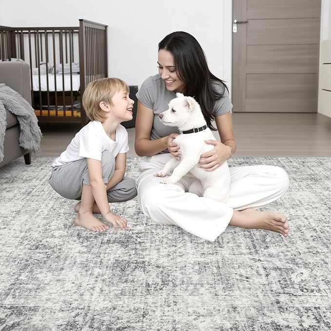 Area Rug Living Room: 4x4 Modern Washable Soft Carpet Black Grey | For Bedroom Dining Room Farmhouse Nursery Hallway Office,Modern Abstract,Machine washable,Non-Slip,Stain Resistant,Indoor