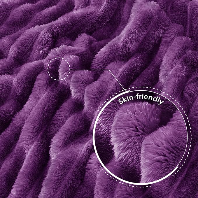 Exclusivo Mezcla Striped Fleece Throw Blanket for Couch, Sofa, Bed, 50"x60" | Soft Breathable Cozy Bed Blankets, Lightweight Plush Fluffy Fuzzy Jacquard Decorative Blankets