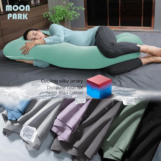 MOON PARK Pregnancy Pillows for Sleeping - U Shaped Full Body Maternity Pillow with Removable Cover - Support for Back, Legs, Belly, Hips - 57 Inch - Turqouise - Cooling Cover