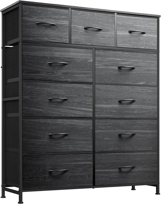 WLIVE Tall Dresser for Bedroom, 11 Drawer Fabric Dresser, Black Wood Grain | 11 fabric storage drawers, Tall high-capacity design, Bedroom or dorm use, Chest of drawers, Smooth wood tabletop