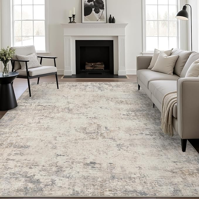 10x12 Area Rug Living Room: Modern Washable Soft Carpet Brown Beige | For Bedroom Dining Room Farmhouse Nursery Hallway Office,Modern Abstract,Machine washable,Non-Slip,Stain Resistant,Indoor