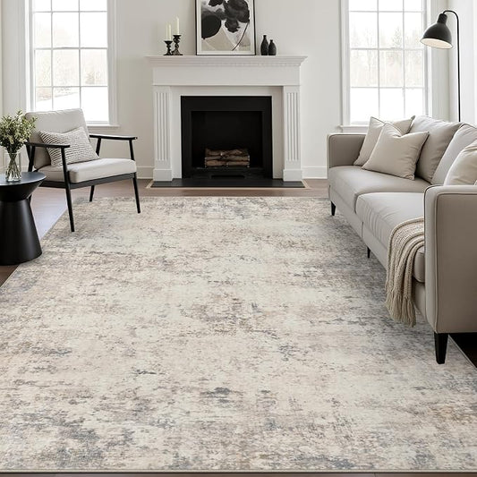 10x12 Area Rug Living Room: Modern Washable Soft Carpet Brown Beige | For Bedroom Dining Room Farmhouse Nursery Hallway Office,Modern Abstract,Machine washable,Non-Slip,Stain Resistant,Indoor