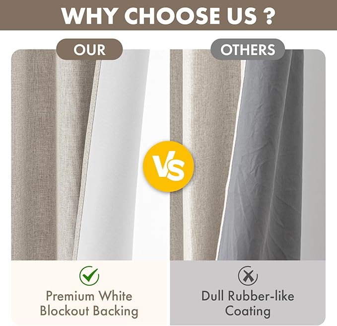MIULEE 100% Blackout Linen Curtains for Bedroom 40W x 96L Beige 2 Panels | 96 inches Long, Thermal Insulated, Room Darkening, Black Out Drapes for Living Room, Back Tab Rod Pocket