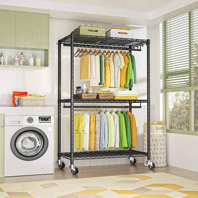FUTASSI Rolling Clothes Rack, Clothing Racks for Hanging Clothes, Black | P3 Plus Heavy Duty Garment Rack with Wheels, Freestanding Portable Closet Racks 45" W x 14" D x 78.5" H, Max Load 480 LBS