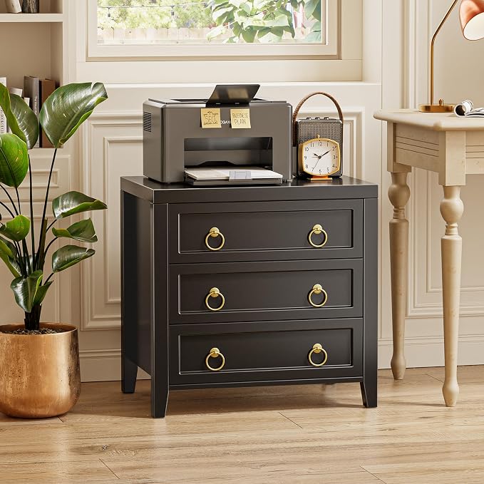Huuger Paint Night Stand with Charger Station, 3 Drawer Nightstand Set of 2 | Larger Wider Bedside Table with USB-C Port, Modern End Table, for Bedroom, Living Room, Black Nightstand
