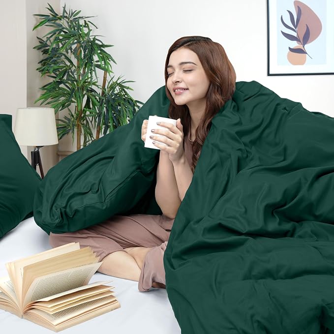Duvet Cover King, 3 PC Cotton Like Polyester With Zipper Closure, Emerald | Extra Soft and Breathable, Wrinkle & Fade Resistant, Includes Duvet Cover and 2 Pillow Shams, Comforter Not Included, OekoTex