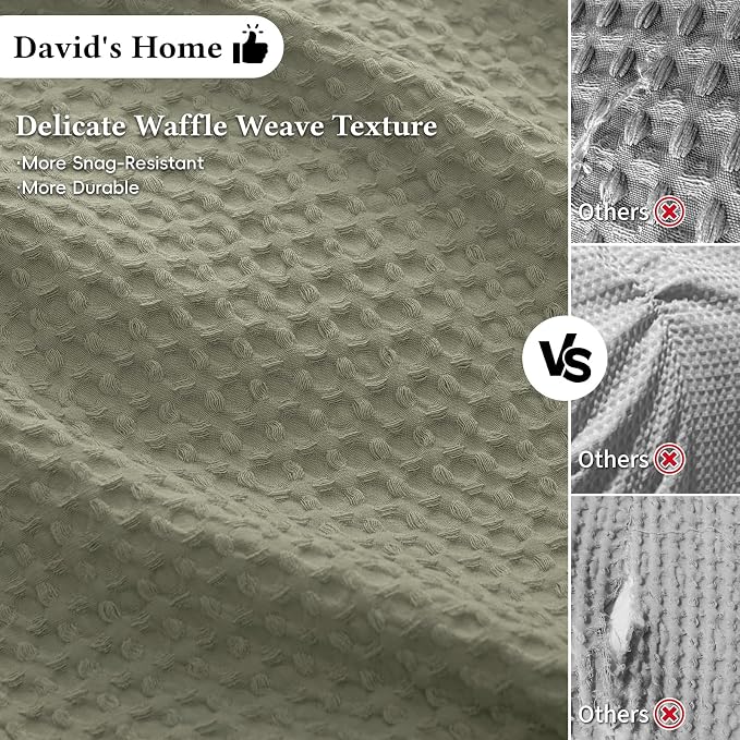 David's Home Textured Waffle Weave Duvet Cover Set, Queen Size, Dusty Sage | Breathable Cozy for All Season, 300GSM, 3PCS Home Bedding Decor, OEKO-TEX Certified, Hidden Zipper, 8 Corner Ties, 90" X 90"
