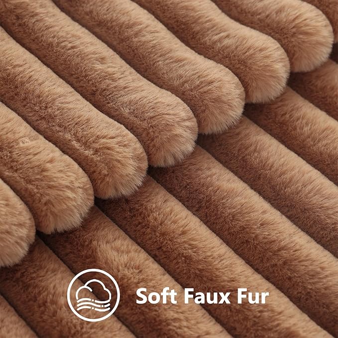 decorUhome Fall Faux Fur Throw Pillow Covers 16x16 Set of 2 Brown | Decorative Soft Cozy Striped Plush Modern Farmhouse Boho Couch Pillow Cases Velvet Back for Sofa Bed Living Room Home Decor