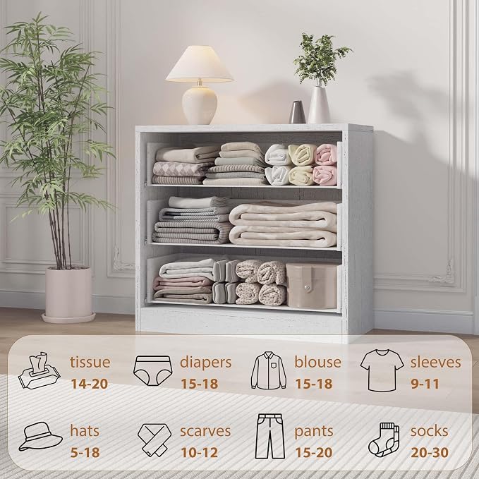 Garvee 3 Dresser for Bedroom, 30.5" Tall Dresser, Freestanding Vertical Drawer with Storage, Wooden Closet Chest Storage for Living Room, Hallway, Entryway, White