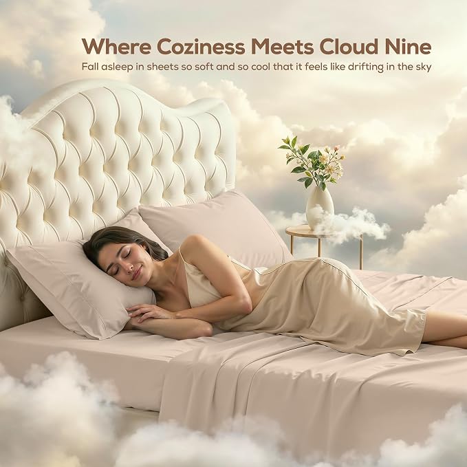 California King Sheets Set, 4 Pieces 16" Deep Pocket Bed Sheets, Beige | Extra Soft Bedsheet Set, Comfy & Breathable Cooling Sheets, Wrinkle & Fade Resistant, Fitted Sheet, Flat Sheet, 2 Pillowcases