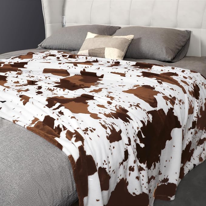 Edenleaf Cow Print Blanket 60"x80", Ultra Soft Flannel Cow Throw Blanket for Couch Bed and Travel, Cow Print Throw Blankets for Bed, All Seasons Blanket 60"x80" (Light Brown)