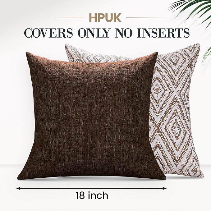 HPUK Throw Pillow Covers 18x18, Set of 4, Chocolate Couch Pillow Covers | Polyester fabric, patterned and solid designs, hidden zippers, machine washable, for sofas and beds, inserts not included
