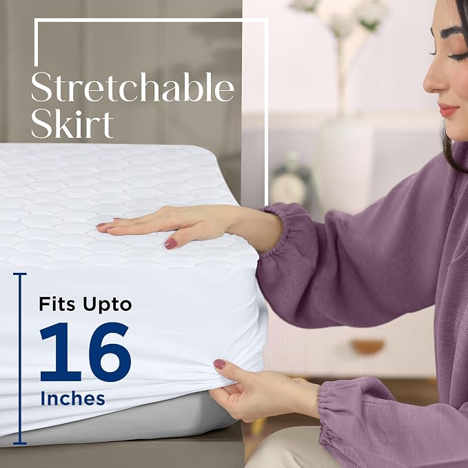 Utopia Bedding Waterproof Mattress Protector, Queen Mattress Pad, Noiseless Quilted Fitted Cover with Deep Pocket Stretches up to 16 Inches (White) | Deep Pockets fits upto 16" Deep, 100% Waterproof Mattress Cover Soft Breathable & Noiseless Mattress T...
