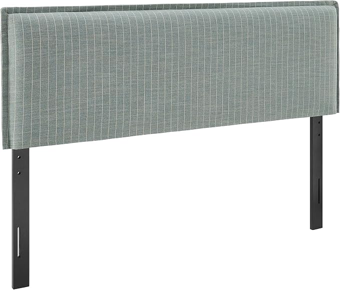Modway Camille Full Size Striped Linen Blend Pinstripe Headboard with Removable Slipcover – in Spa Blue Stripe - Padded Pillow Style Headboard with Adjustable Mounting for Full Beds