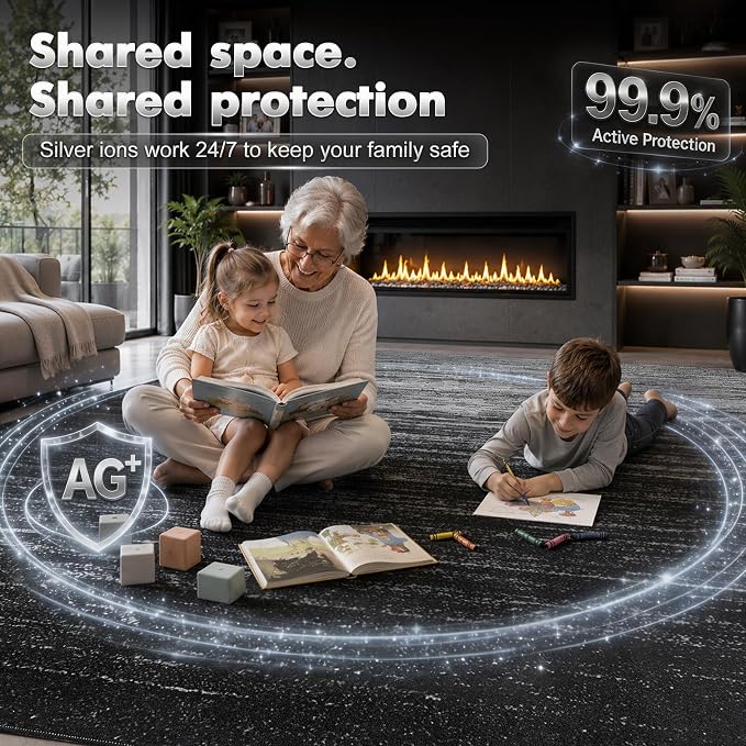 LIANLAM 2x3 Silver Infused Self-Cleaning Rug for Kitchen (2x3,Black) | NASA-inspired silver infused fabric washable rug,long-lasting surface freshness, low-pile minimalist versatile home decor