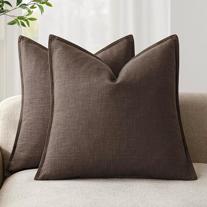 Foindtower Linen Solid Decorative Throw Pillow Covers 20x20 Reddish Brown | Pack of 2 Boho Farmhouse Pillowcase,Accent Neutral Cushion Covers,Morden Home Decor for Chair Couch Sofa Bedroom Living Room