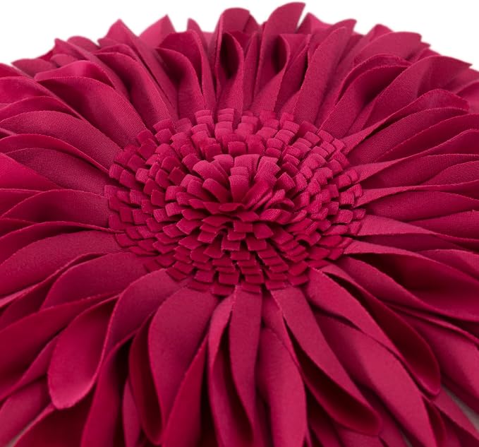 OiseauVoler 3D Sunflower Throw Pillow Cover Decorative Handmade Pillowcase Cushion Cover Case for Home Sofa Bed Living Room Decor 18x18 Inch Rose Red
