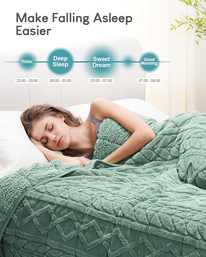 Cottonblue Jacquard Weighted Blanket 15 lbs for Adults Queen Size 60x80in | Ultra Soft Sherpa Fleece Weighted Blankets for Better Sleep Calm Relax, Cozy Warm Sofa Bed Heavy Blanket Throw, Sage Green