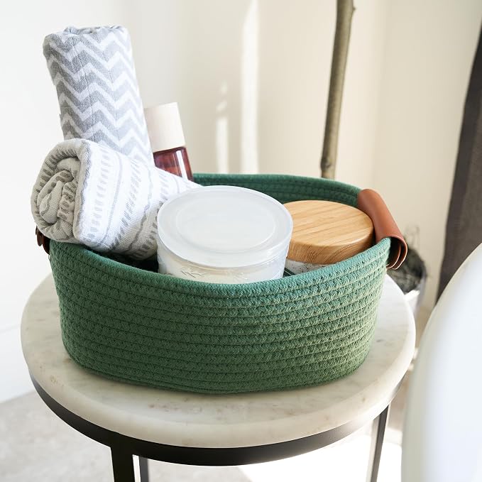 Beautiful Storage Basket Set of 5 - Sturdy Cotton Rope Baskets for Shelves | Perfect for Organizing Your Home - Quality Storage Bins Easily Fit with Any Nursery or Bedroom Decor
