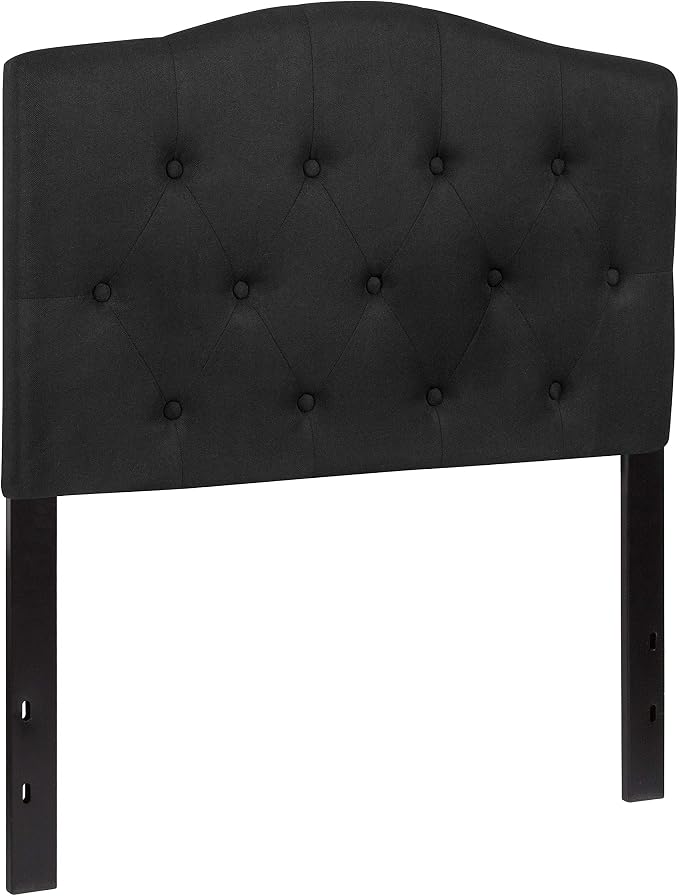 EMMA + OLIVER Black Twin Tufted Headboard | Adjustable Bed Rail Slots, Fabric Upholstered