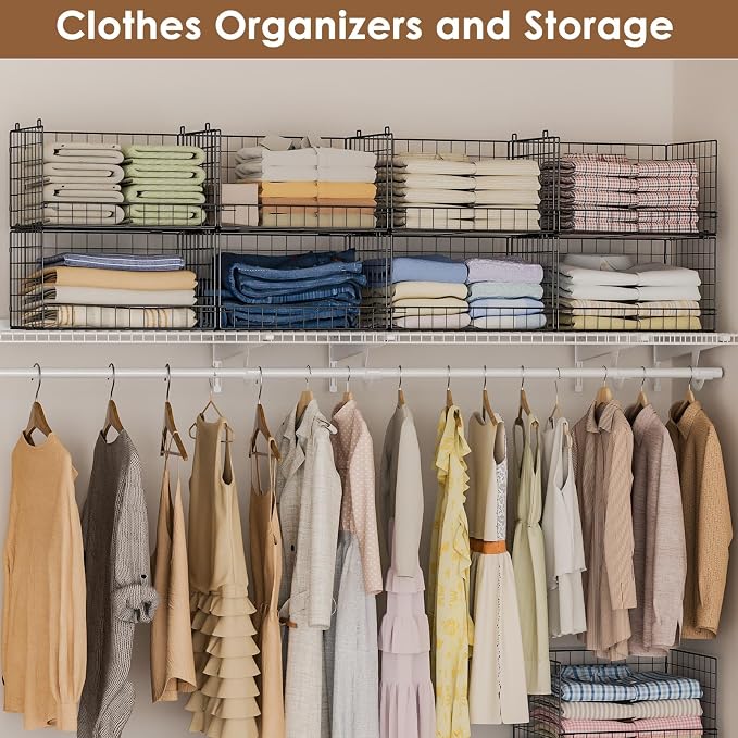 Yociyoga 4-Tier Stackable Closet Organizers and Storage Shelves, Foldable Closet Shelf Organizer, Black(Patent Protection)(Patent No. 30022416)