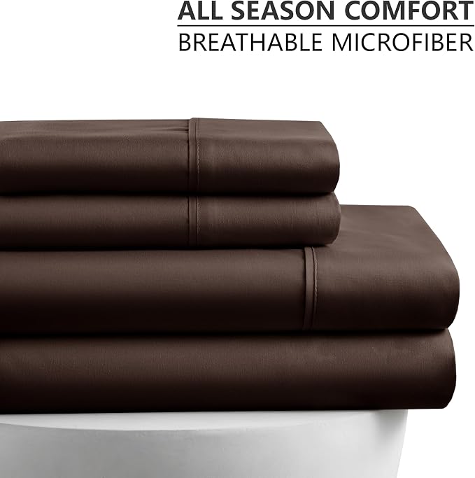 American Home Collection Twin XL Sheet Set - Ultra-Soft Microfiber 15-Inch Deep Pocket - College Dorm Bed Sheets, Wrinkle Free (Brown)