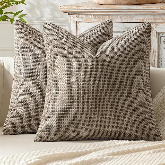 MIULEE Decorative Couch Throw Pillow Covers 16x16 Inch Neutral Khaki 2 Pack | Modern Boho Accent, Soft Chenille Pillow Covers, Farmhouse Cushion Cases for Home Decor Bed Sofa Living Room