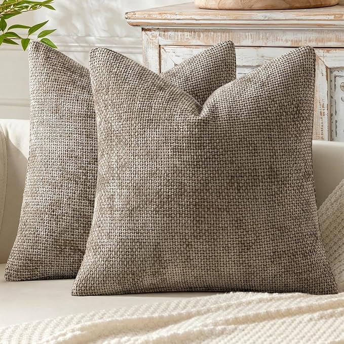MIULEE Decorative Couch Throw Pillow Covers 18x18 Inch Neutral Khaki 2 Pack | Modern Boho Accent, Soft Chenille Pillow Covers, Farmhouse Cushion Cases for Home Decor Bed Sofa Living Room