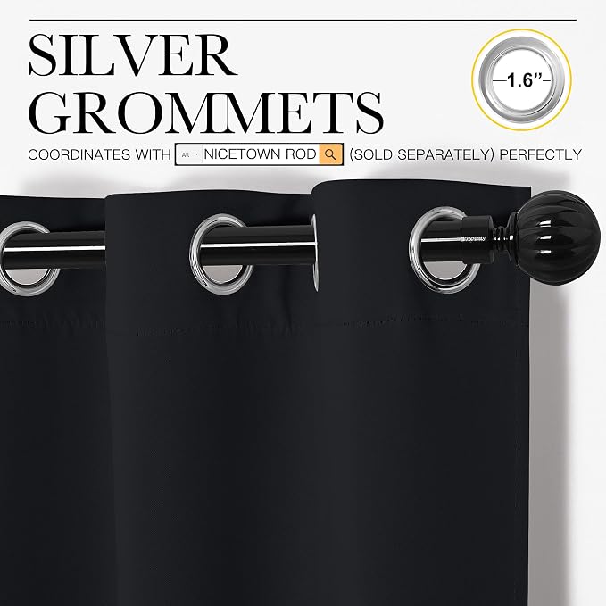 NICETOWN Halloween Patio Blackout Curtain Shades - Summer Home Decoration Thermal Insulated Grommet Blackout Draperies/Drapes for Kitchen (2 Panels, 55 inches x 90 inches, Black) | Halloween Summer Home Decoration Thermal Insulated Grommet Draperies Dr...