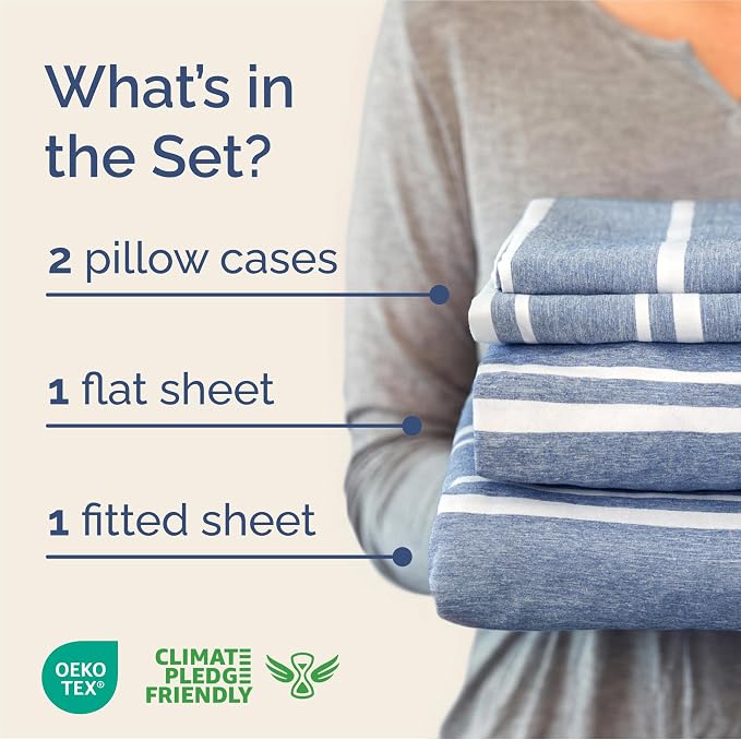 King Size 4 Piece Sheet Set - Breathable & Cooling Sheets - Blue Stripes | Hotel Luxury Bed Sheets for Women & Men, Deep Pockets, Easy-Fit, Extra Soft and Wrinkle Free Sheets, Oeko-Tex Bed Sheet Set
