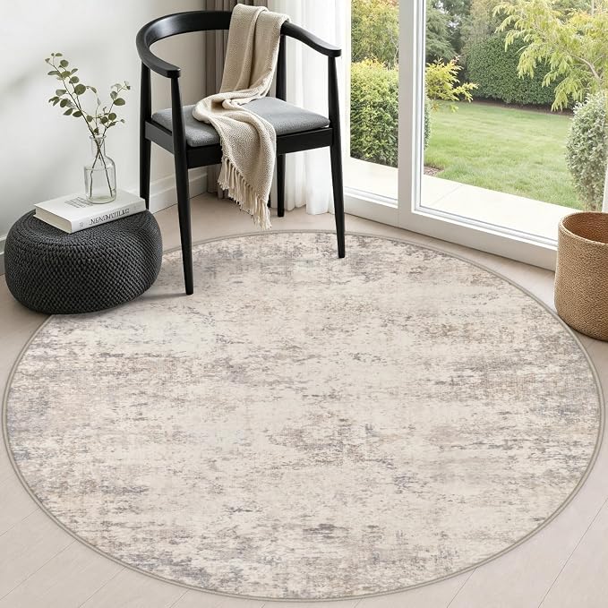 Round Area Rug Living Room: 4 ft Modern Washable Indoor Carpet | For Bedroom Dining Room Farmhouse Nursery Hallway Office,Modern Abstract,Machine washable,Non-Slip,Stain Resistant,Indoor