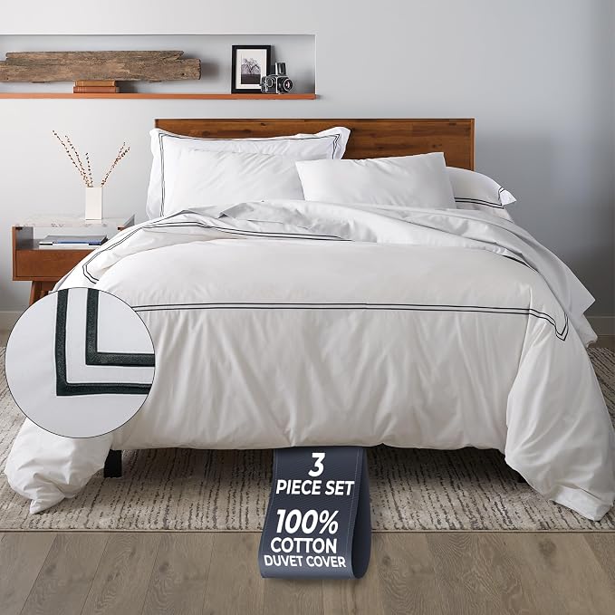 Ella Jayne Duvet Cover Queen Size (3 Pieces), 100% Cotton Percale, Full/Queen, Soft, Breathable & Lightweight, Including Duvet Cover (1 Piece) 90 x 90 Inches with 2 Pillow Shams (Black Design) | Queen Duvet Cover | Soft Cotton Percale | 90 x 90 In Cove...