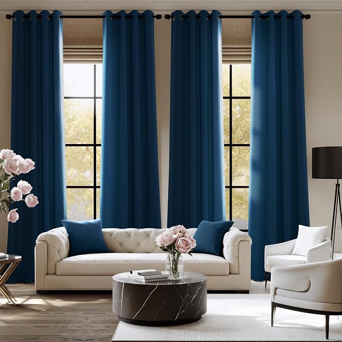 NICETOWN Morrocan Blue Room Darkening Curtains 90 Inches Long 2 Panels for Living Room, Bedroom, Nursery Summer Thermal Insulated Blackout Drapes Grommet Noise Reducing Window Curtains, W40