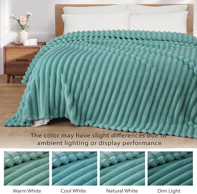 Exclusivo Mezcla Striped Fleece Throw Blanket for Couch, Sofa, Bed, 50"x60" | Soft Breathable Cozy Bed Blankets, Lightweight Plush Fluffy Fuzzy Jacquard Decorative Blankets