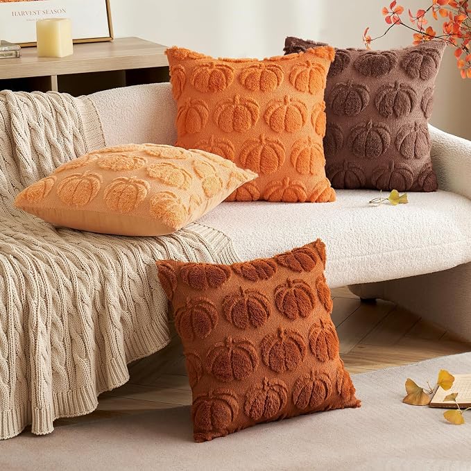 MIULEE Fall Pillow Covers Pumpkin Fall Decor 18x18 Autumn Glaze | Set of 2 Fall Decorations for Home, Plush Faux Fur Farmhouse Accent Pillowcases, Porch Sofa Couch Cushion Bed Livingroom