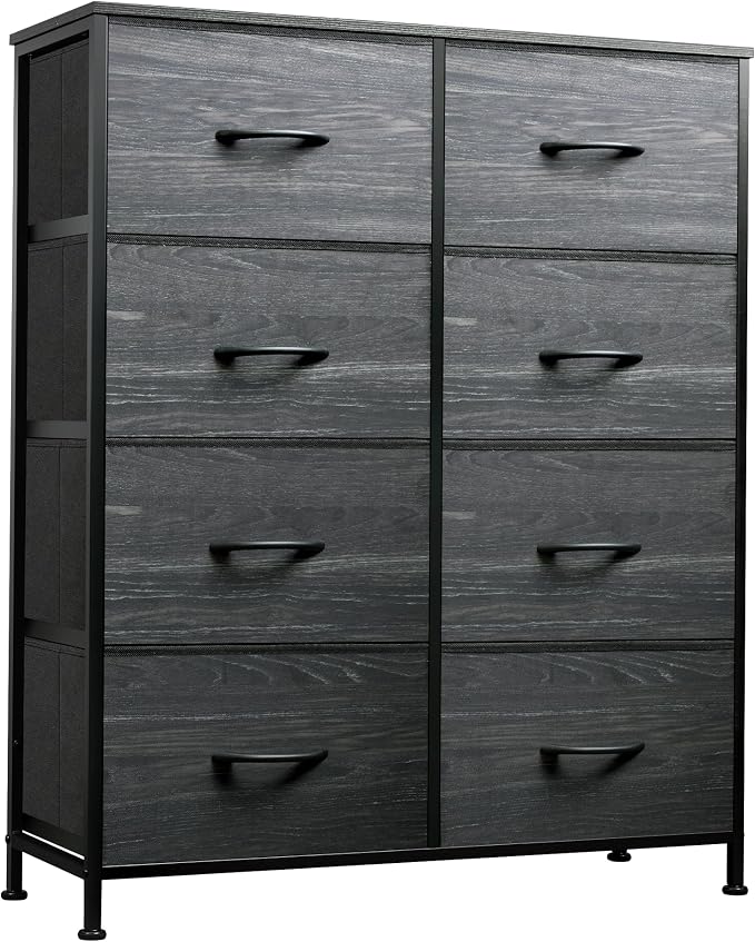 WLIVE 8 Drawer Fabric Dresser for Bedroom, Tall Storage Tower, Charcoal | Black tall 8-drawer fabric dresser with bins, sleek modern tower for bedroom home dorm closet storage