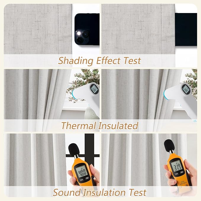 108 Inch Long Natural 100% Blackout Curtains for Living Room Bedroom Back Tab Thermal Insulated Netural Farmhouse Black Out Linen Drapes Room Darkening Window Curtain 2 Panels Set, 9 FT